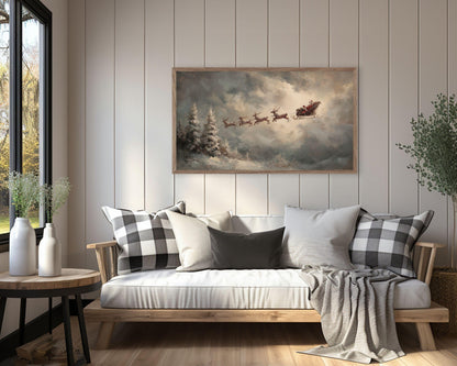 Santa and Flying Reindeer Frame TV Art