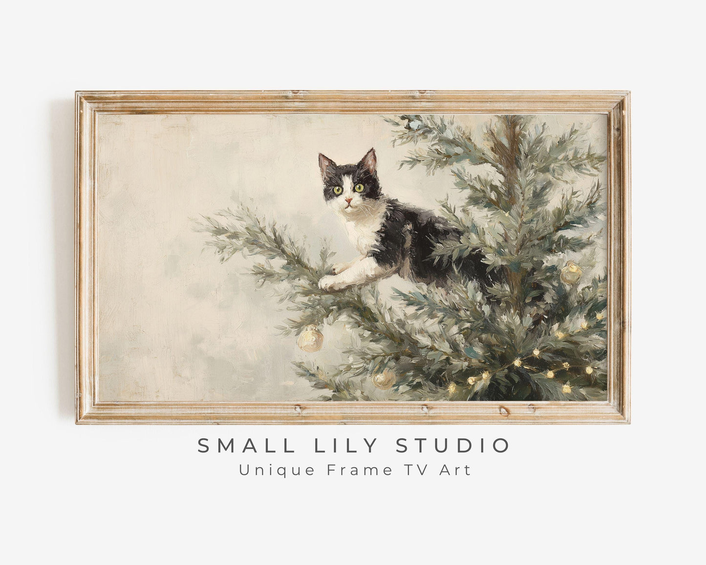 Cat on Christmas Tree Frame TV Art