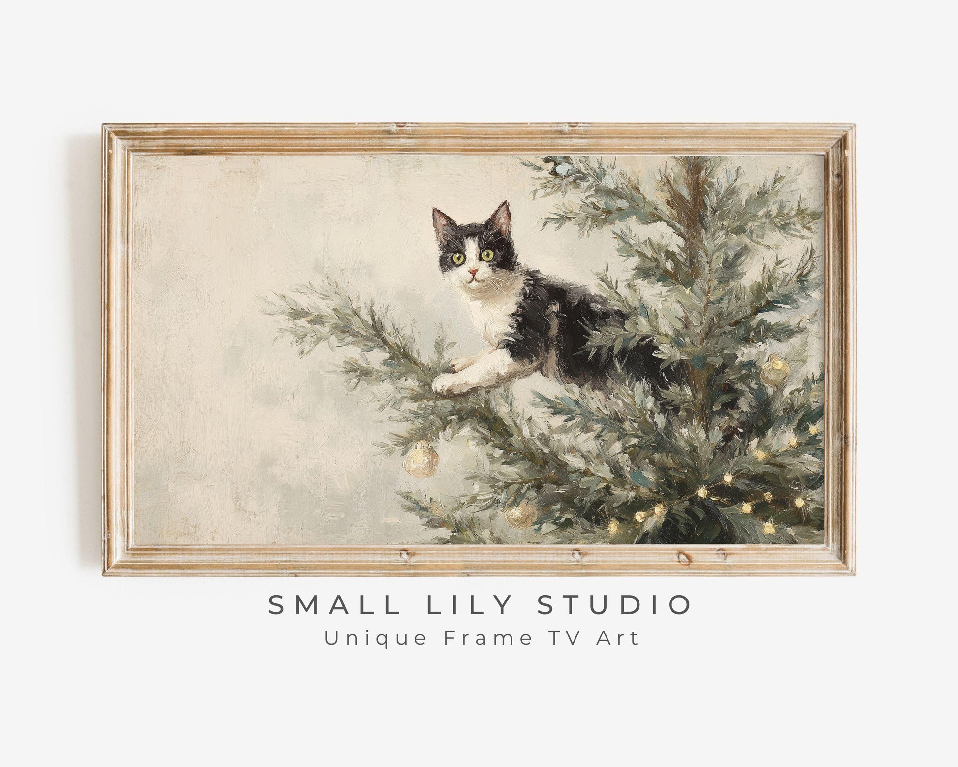 Cat on Christmas Tree Frame TV Art