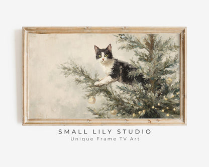 Cat on Christmas Tree Frame TV Art