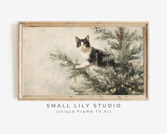 Cat on Christmas Tree Frame TV Art
