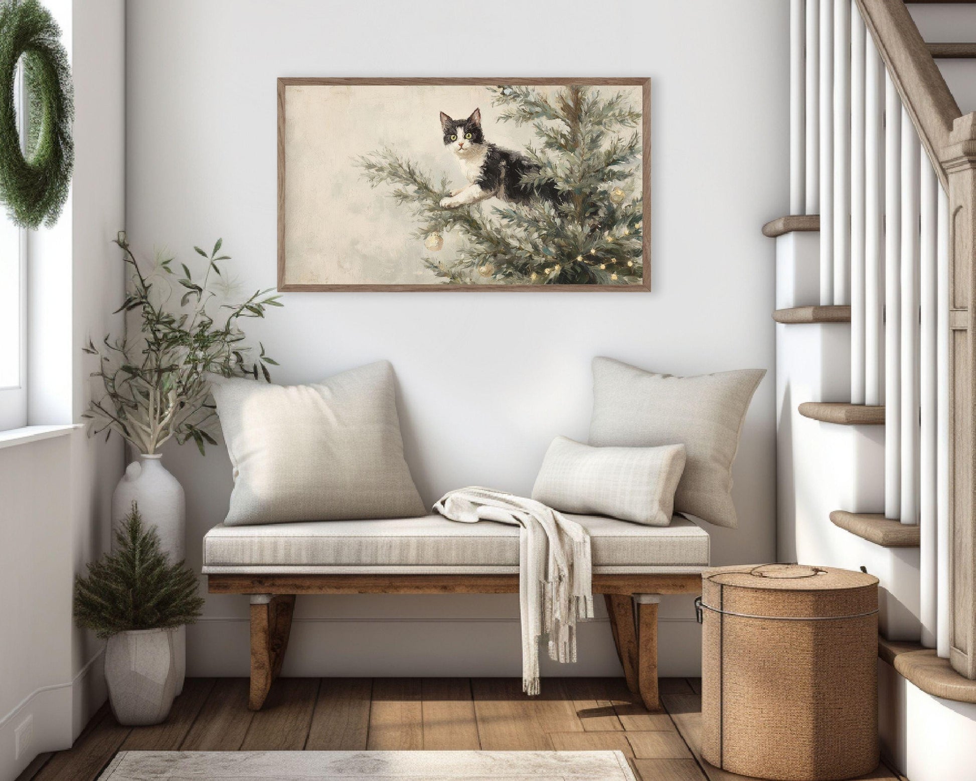 Cat on Christmas Tree Frame TV Art