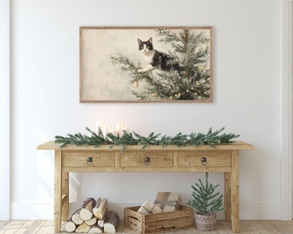 Cat on Christmas Tree Frame TV Art