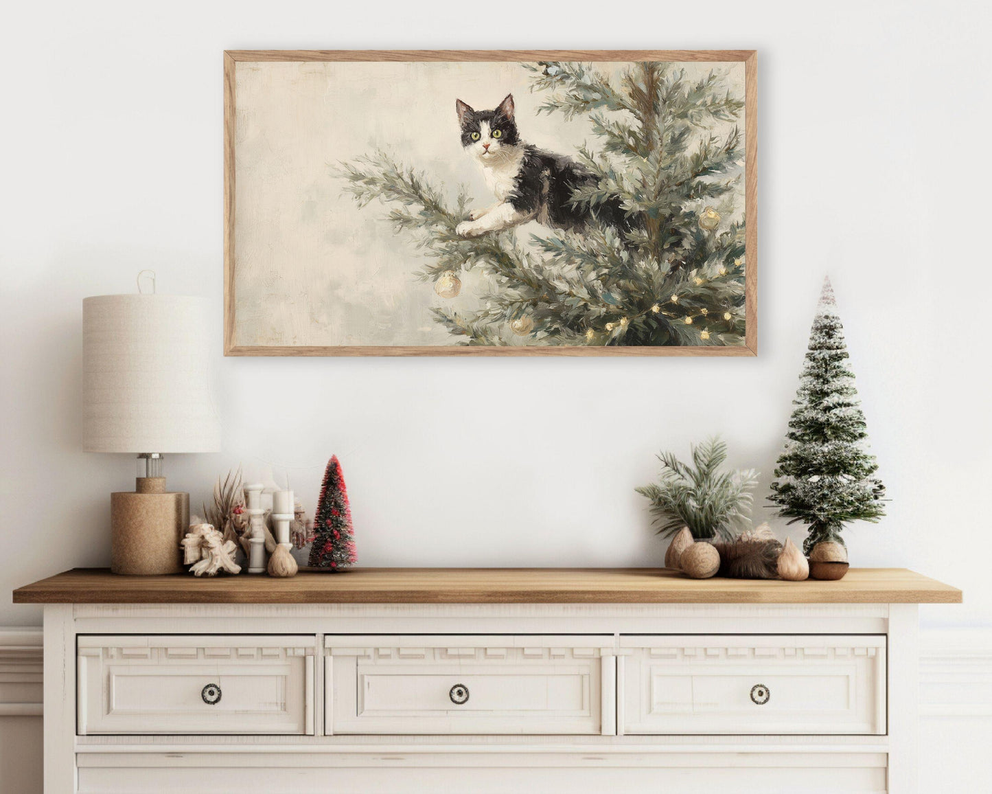 Cat on Christmas Tree Frame TV Art
