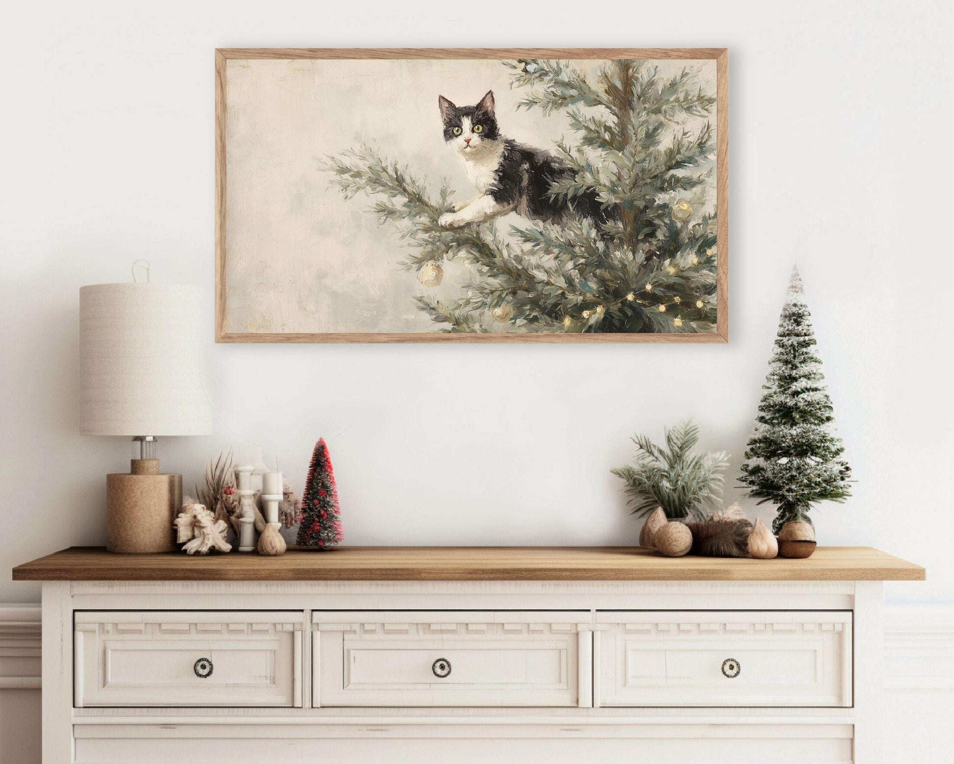Cat on Christmas Tree Frame TV Art