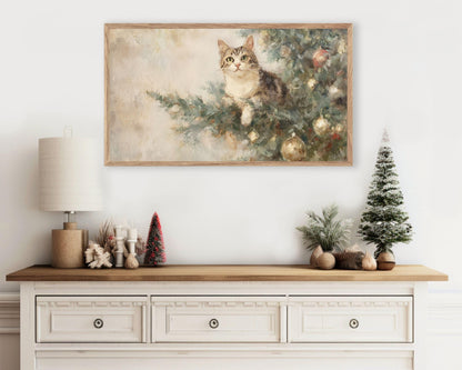 Cat and Christmas Tree Frame TV Art