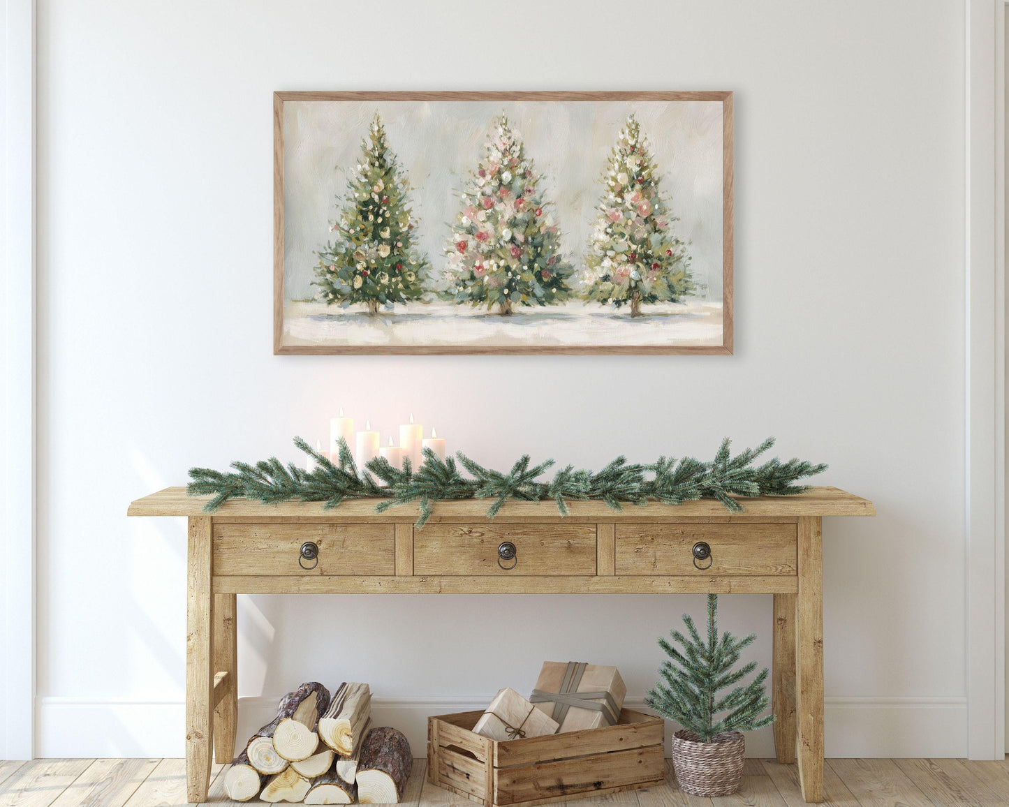 Pink and White Christmas Trees Frame TV Art