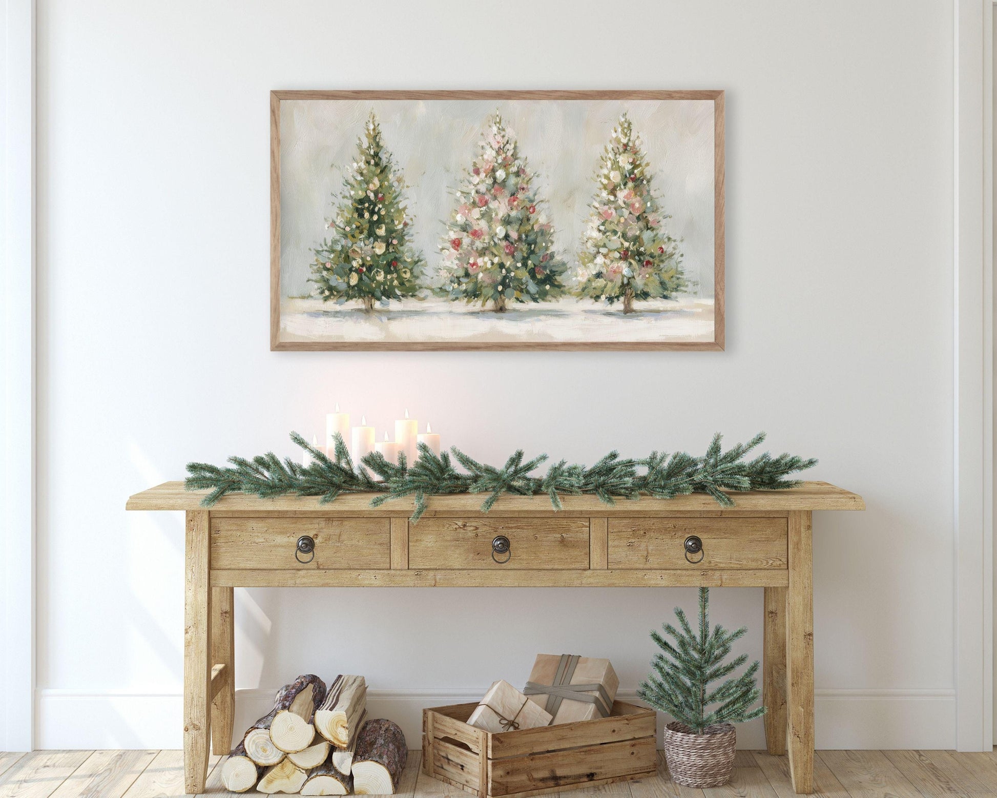 Pink and White Christmas Trees Frame TV Art