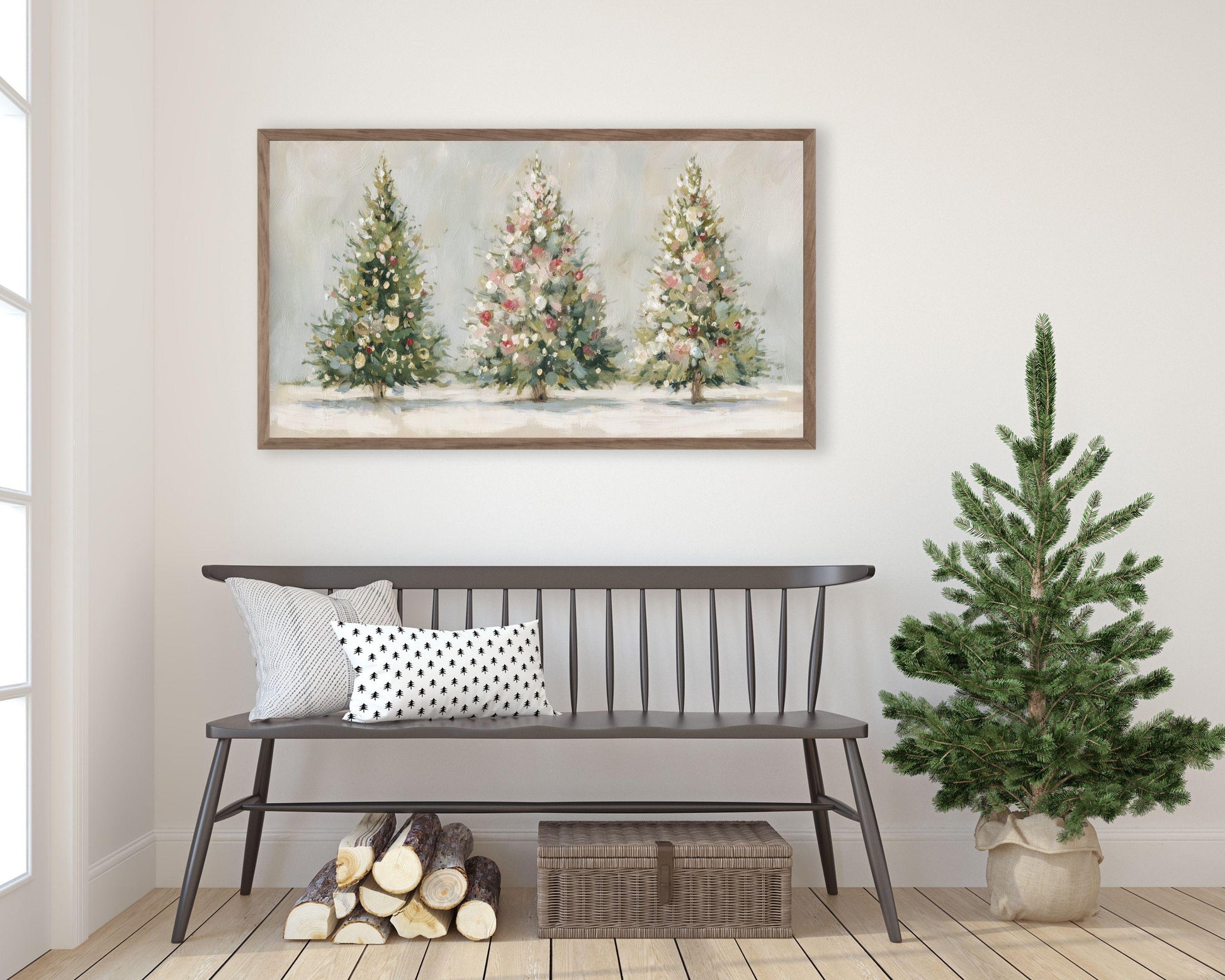 Pink and White Christmas Trees Frame TV Art