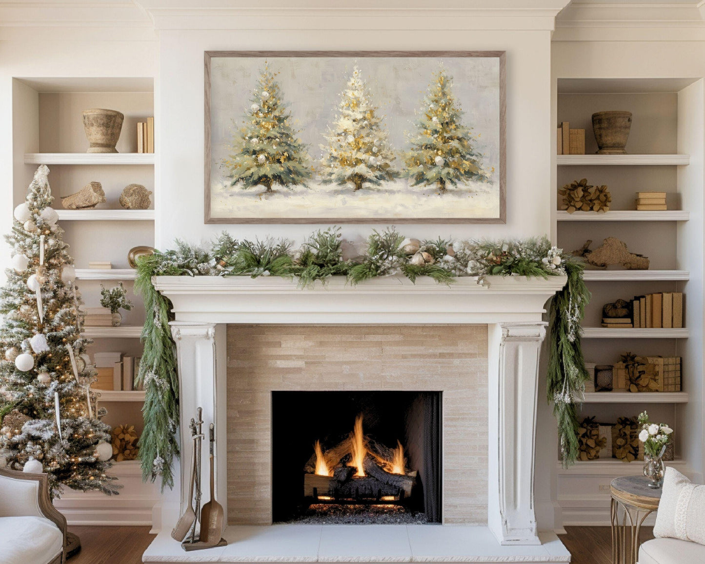 Gold and White Christmas Trees Frame TV Art