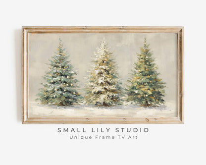 Gold and White Christmas Trees Frame TV Art