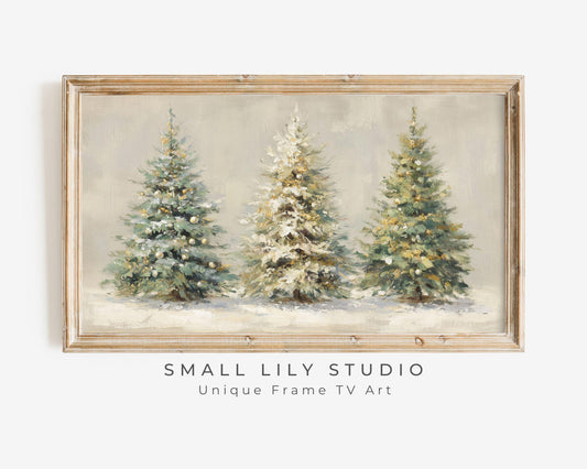 Gold and White Christmas Trees Frame TV Art