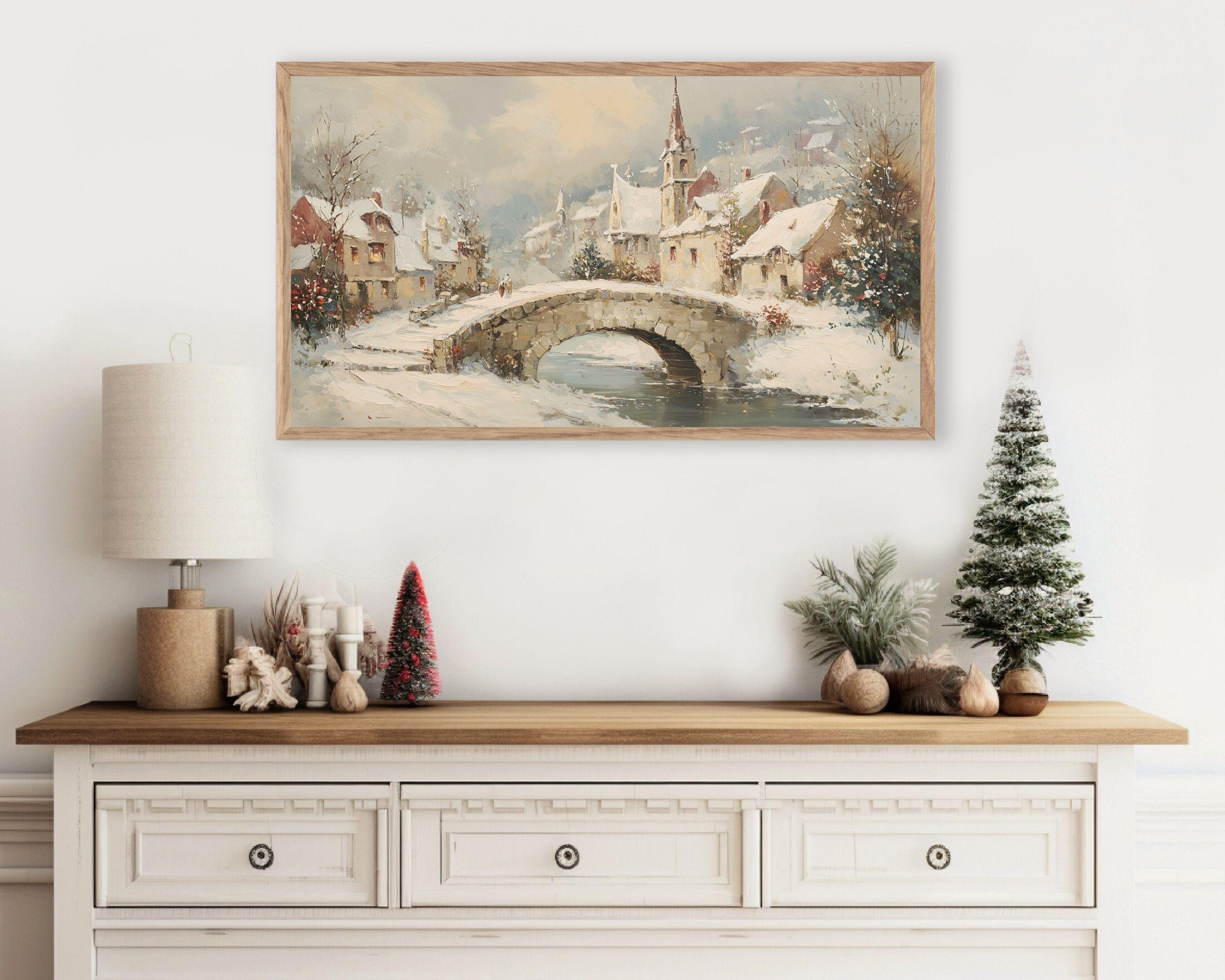 Bridge in Winter Village Frame TV Art