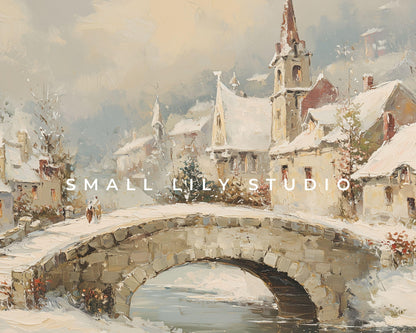 Bridge in Winter Village Frame TV Art
