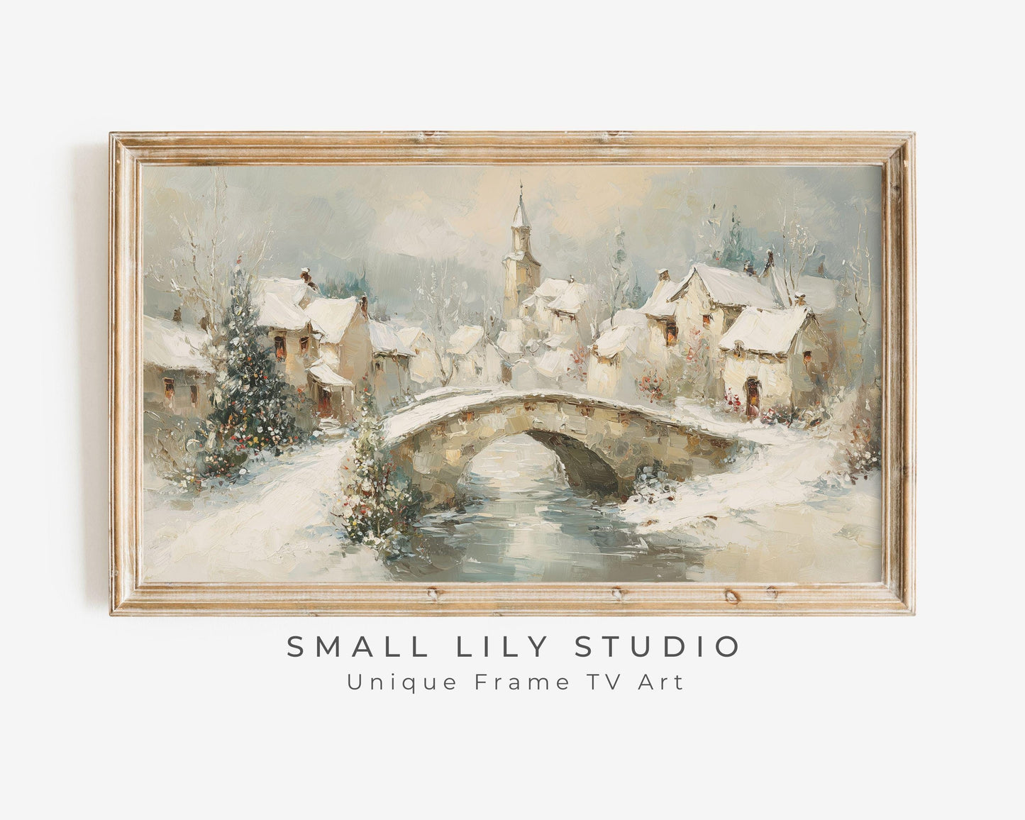 Bridge in Winter Village Frame TV Art