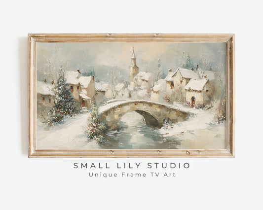Bridge in Winter Village Frame TV Art