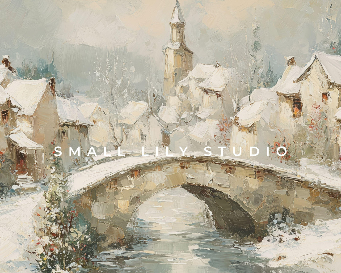 Bridge in Winter Village Frame TV Art