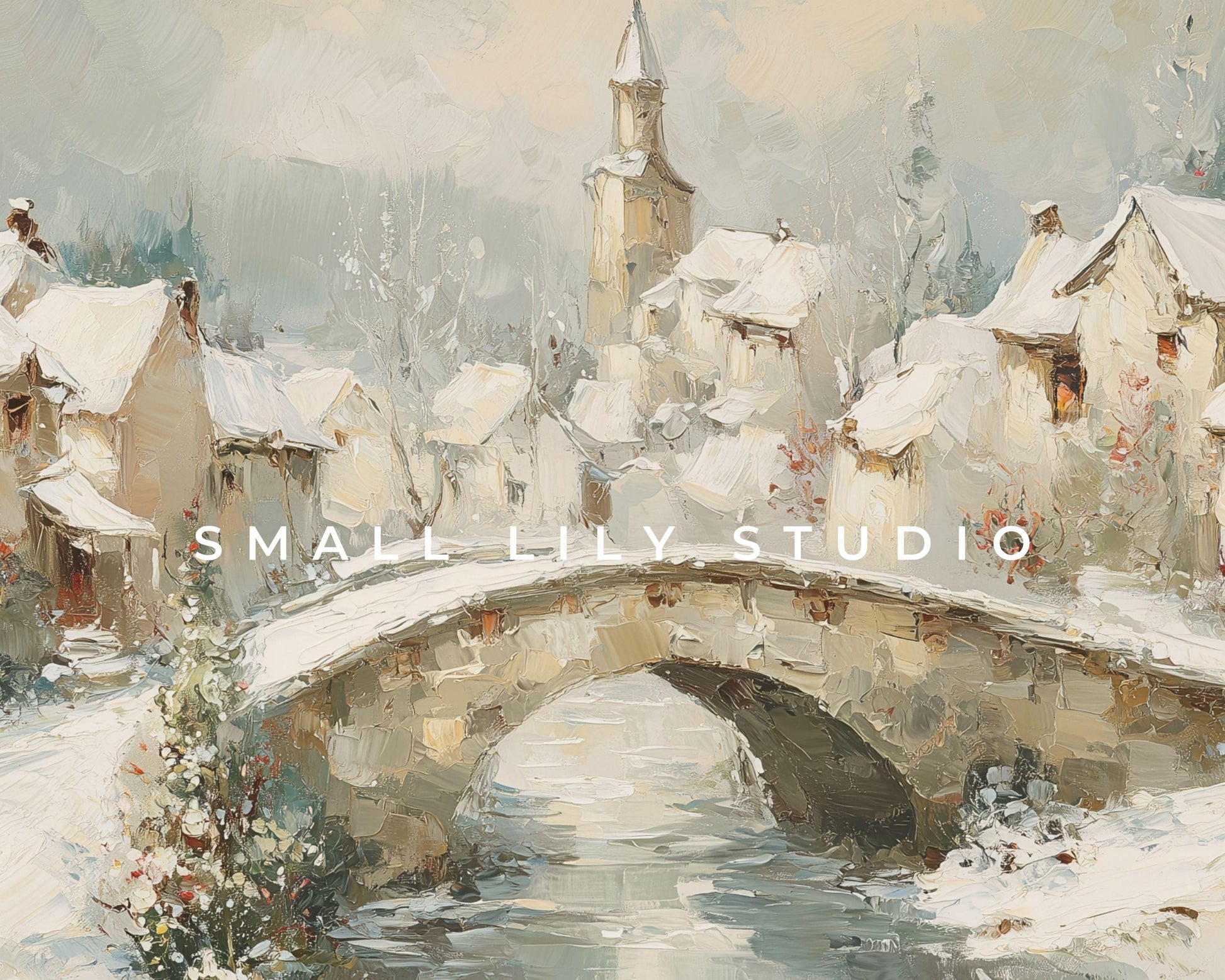 Bridge in Winter Village Frame TV Art