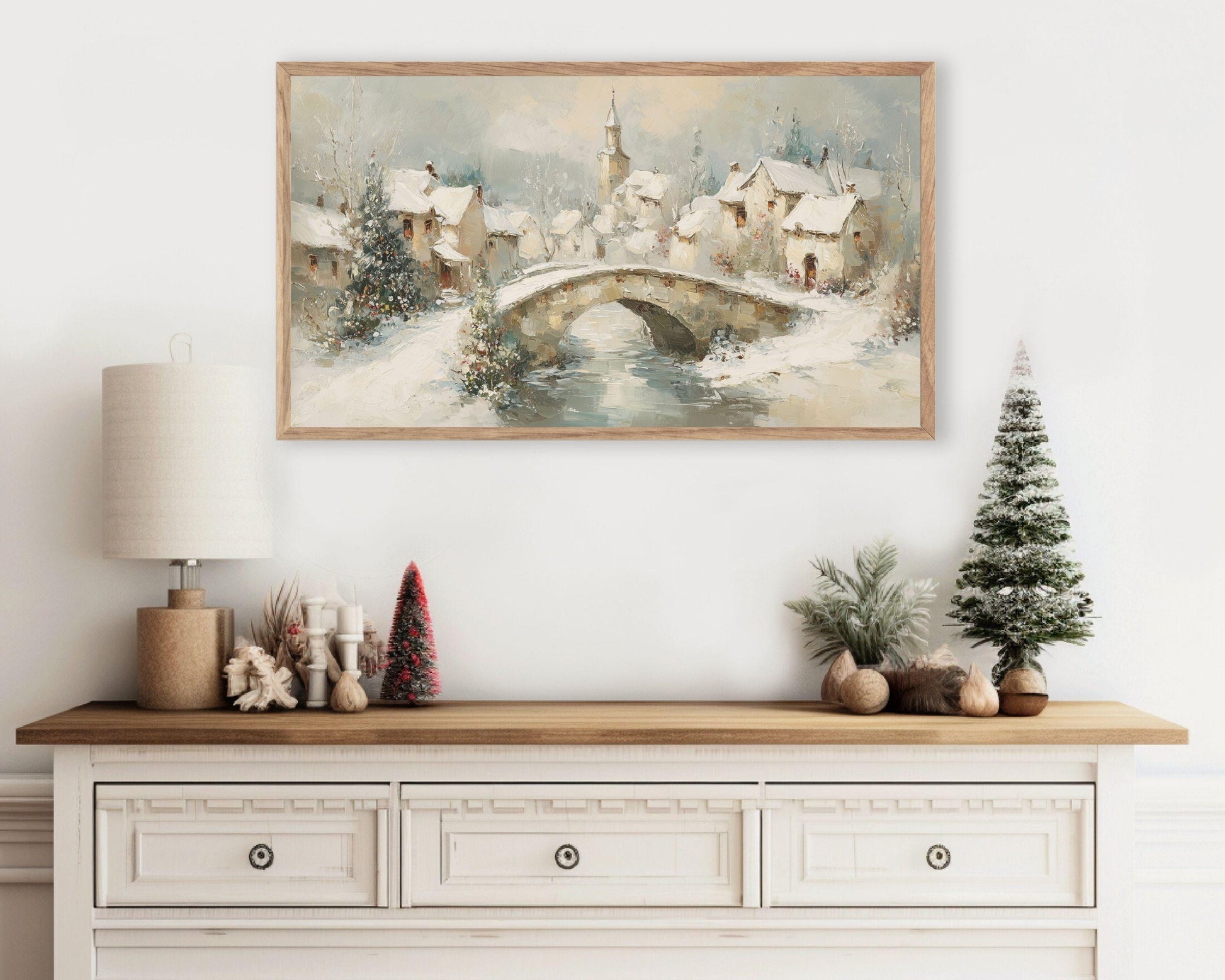 Bridge in Winter Village Frame TV Art