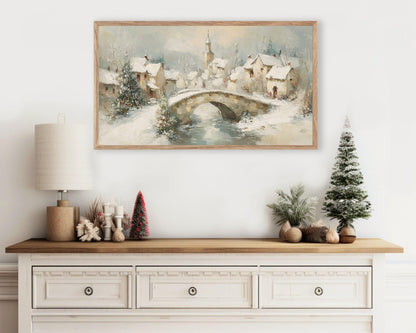 Bridge in Winter Village Frame TV Art