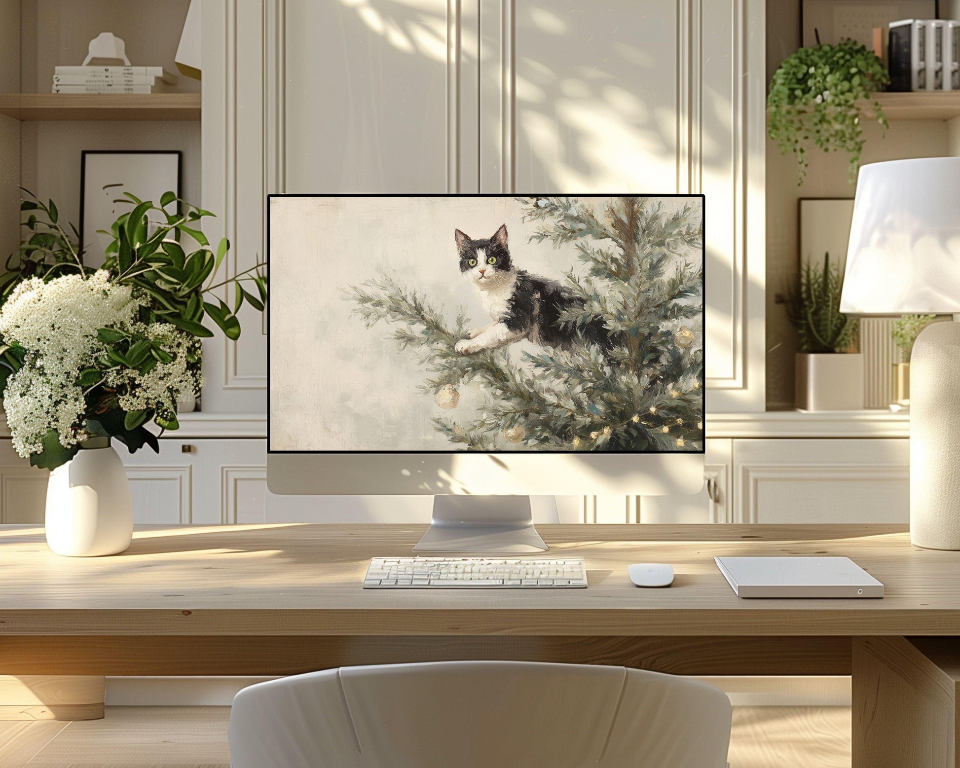 Cat in Christmas Tree Desktop Wallpaper