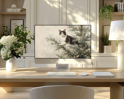 Cat in Christmas Tree Desktop Wallpaper