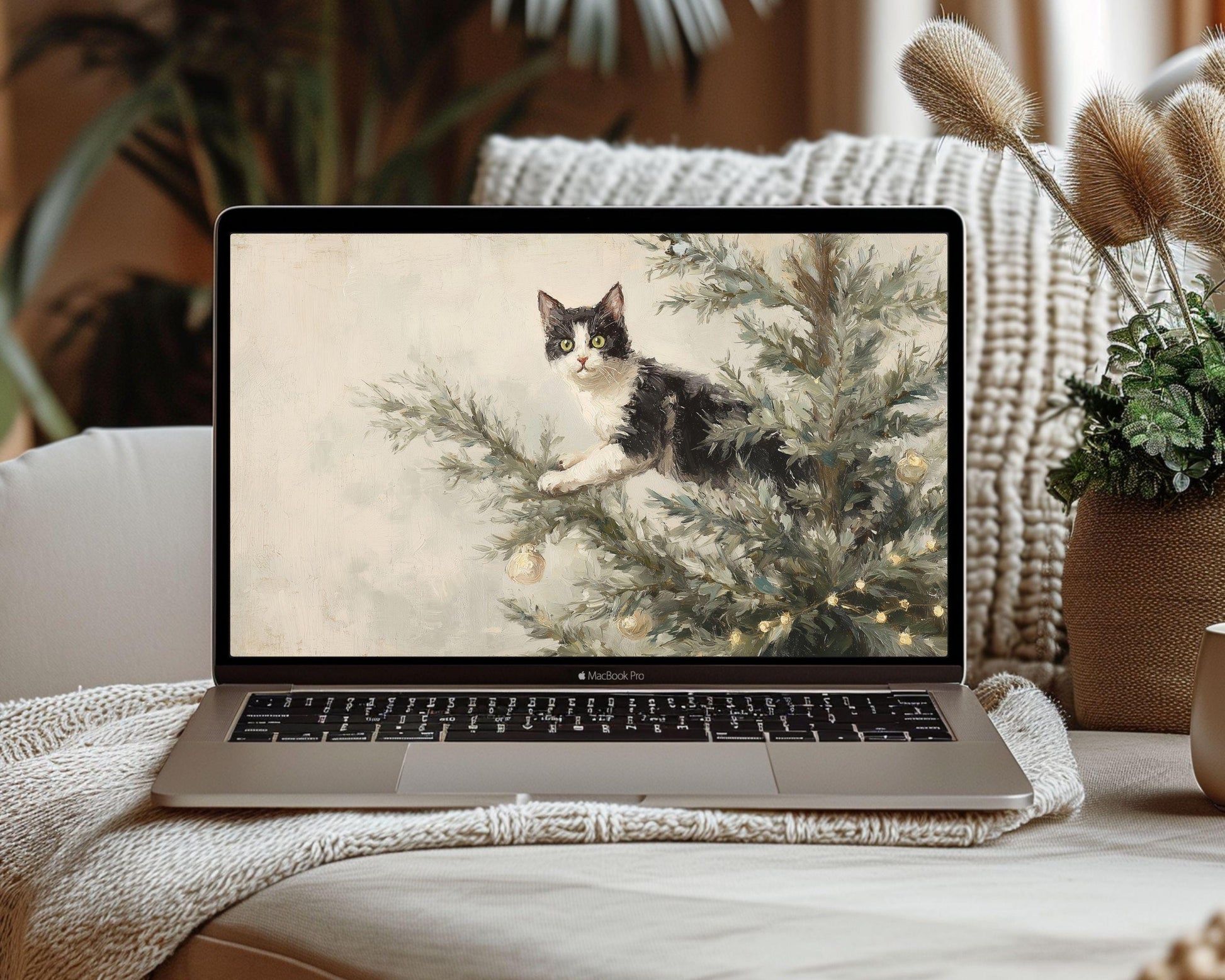 Cat in Christmas Tree Desktop Wallpaper