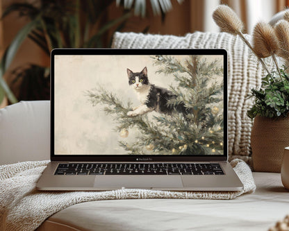 Cat in Christmas Tree Desktop Wallpaper