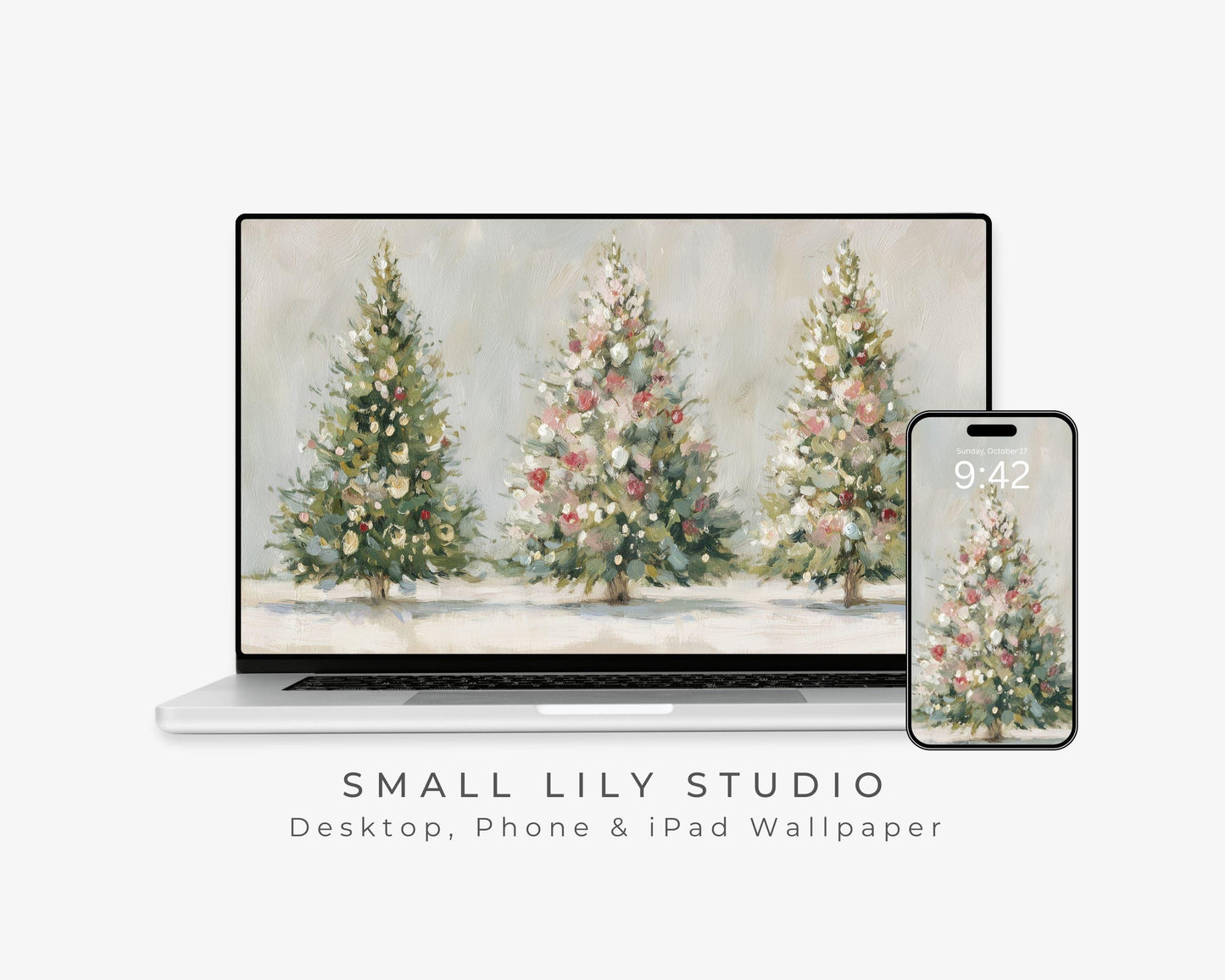 Pink Christmas Trees Desktop Wallpaper Set