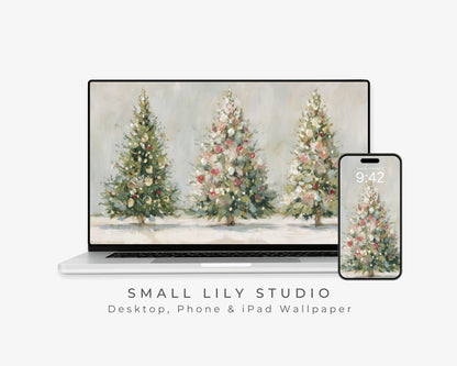 Pink Christmas Trees Desktop Wallpaper Set