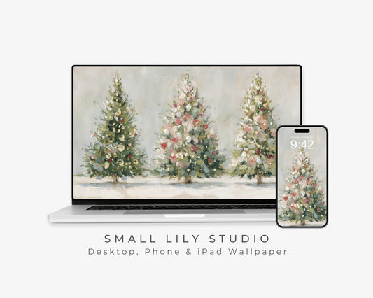 Pink Christmas Trees Desktop Wallpaper Set