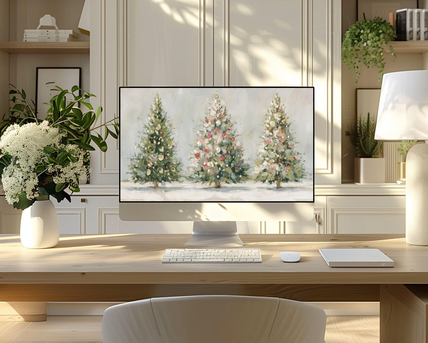 Pink Christmas Trees Desktop Wallpaper Set