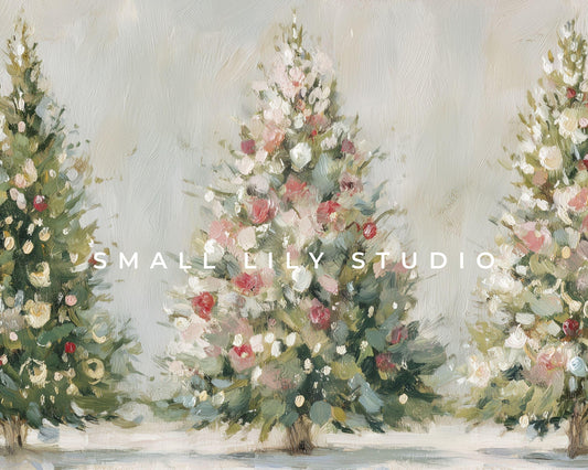 Pink Christmas Trees Desktop Wallpaper Set