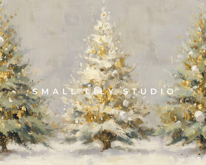 Gold Christmas Trees Desktop Wallpaper Set