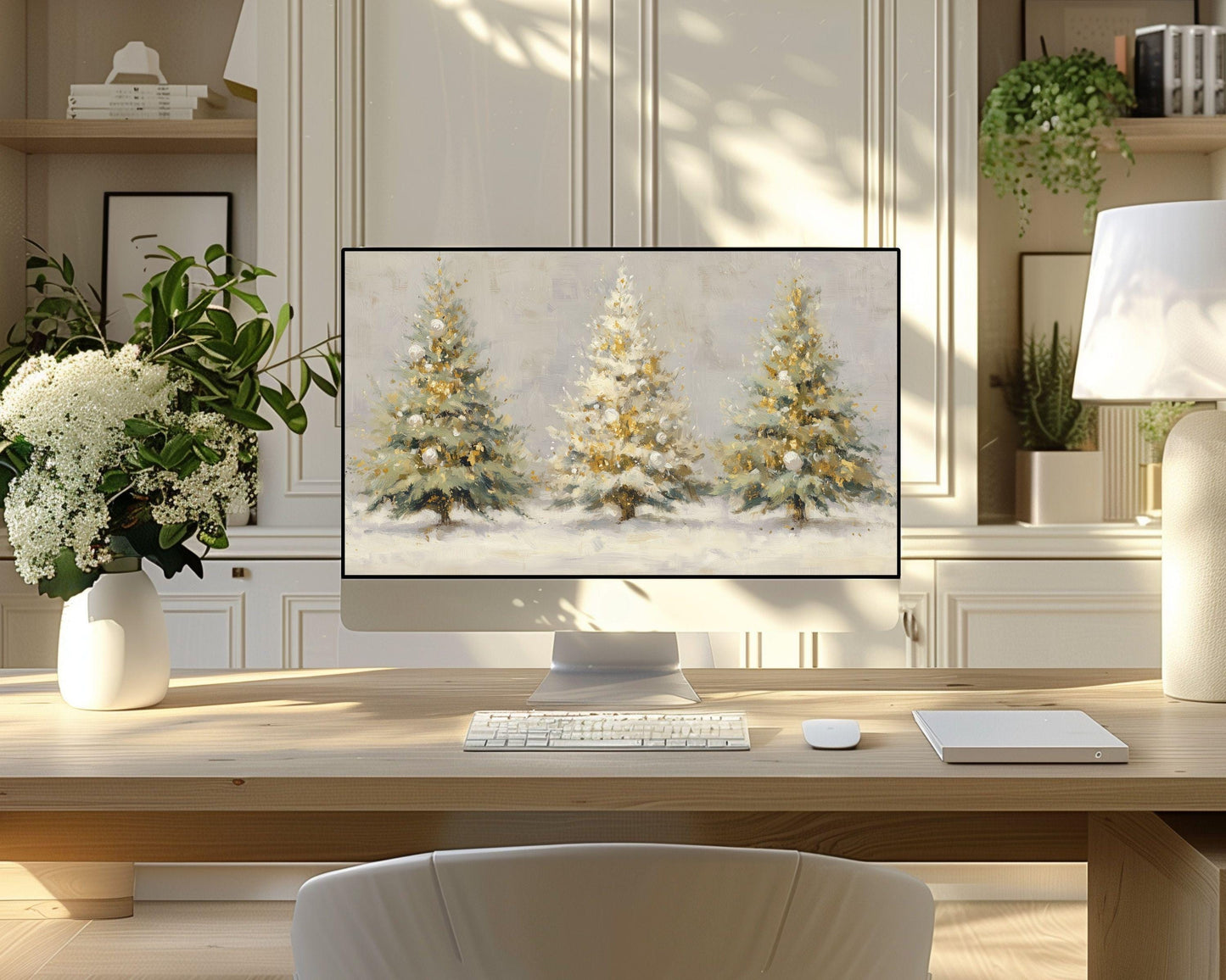 Gold Christmas Trees Desktop Wallpaper Set