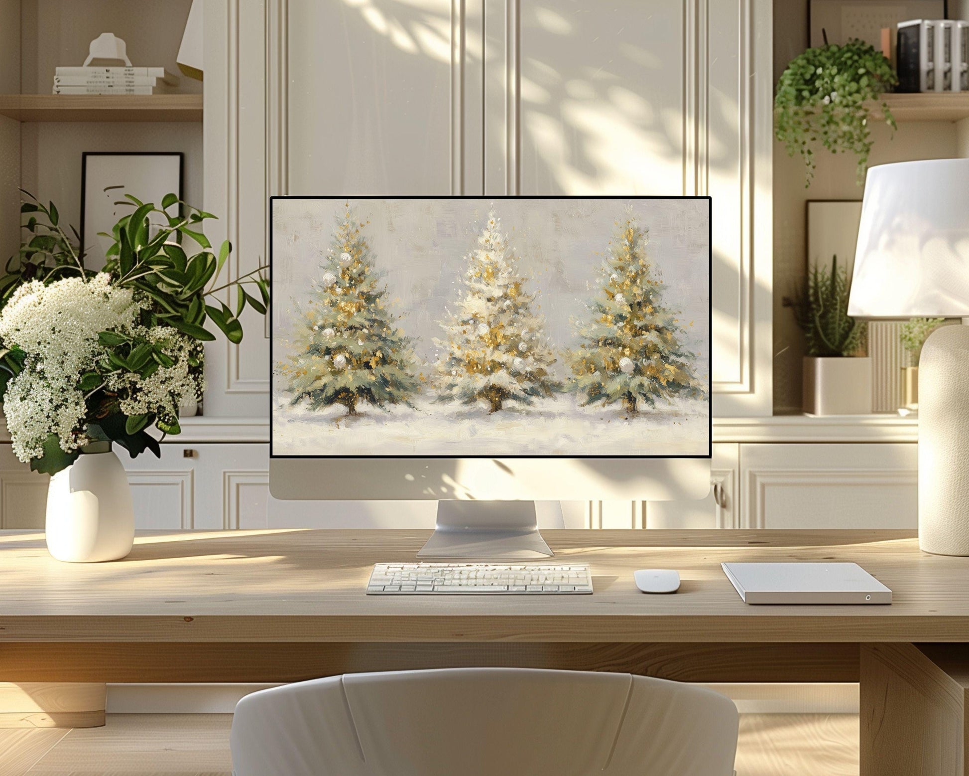 Gold Christmas Trees Desktop Wallpaper Set