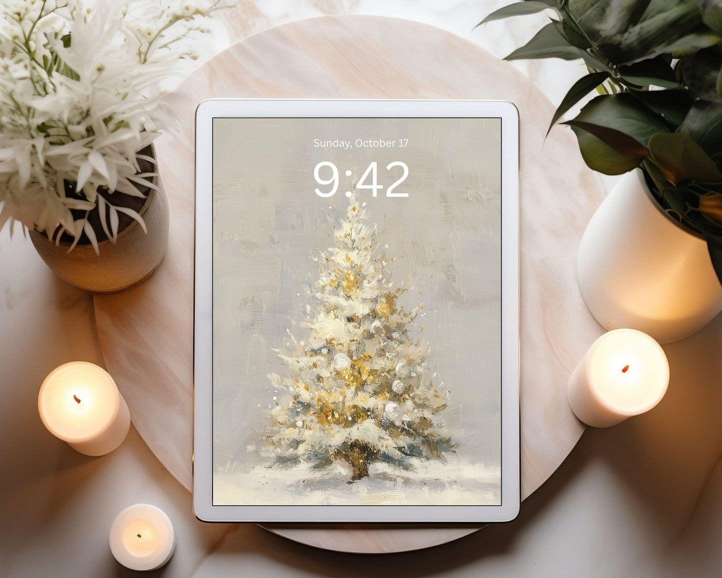 Gold Christmas Trees Desktop Wallpaper Set