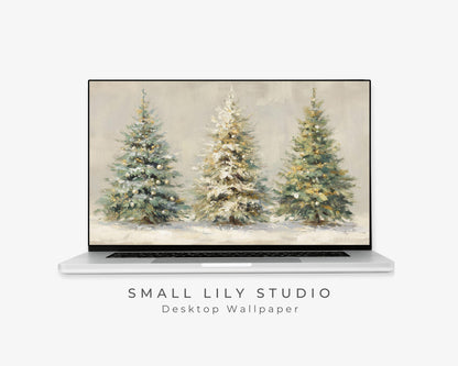 Gold Christmas Trees Desktop Wallpaper