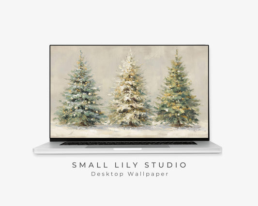 Gold Christmas Trees Desktop Wallpaper