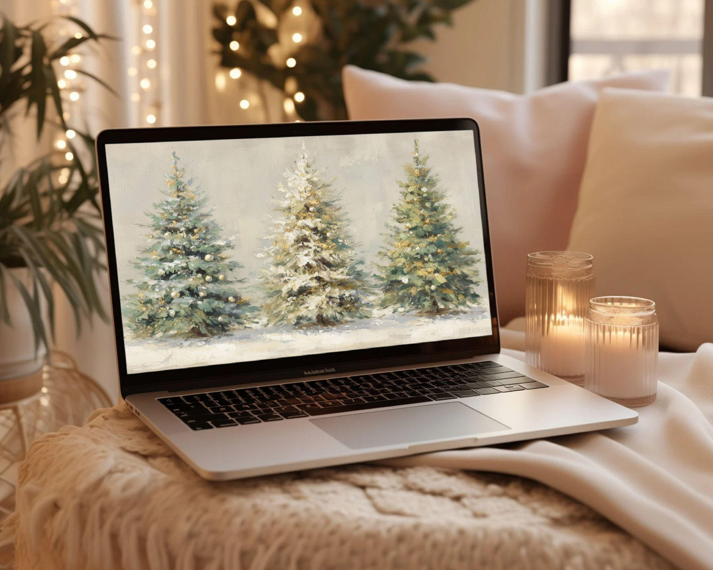 Gold Christmas Trees Desktop Wallpaper