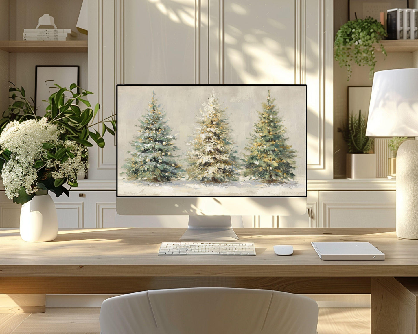 Gold Christmas Trees Desktop Wallpaper