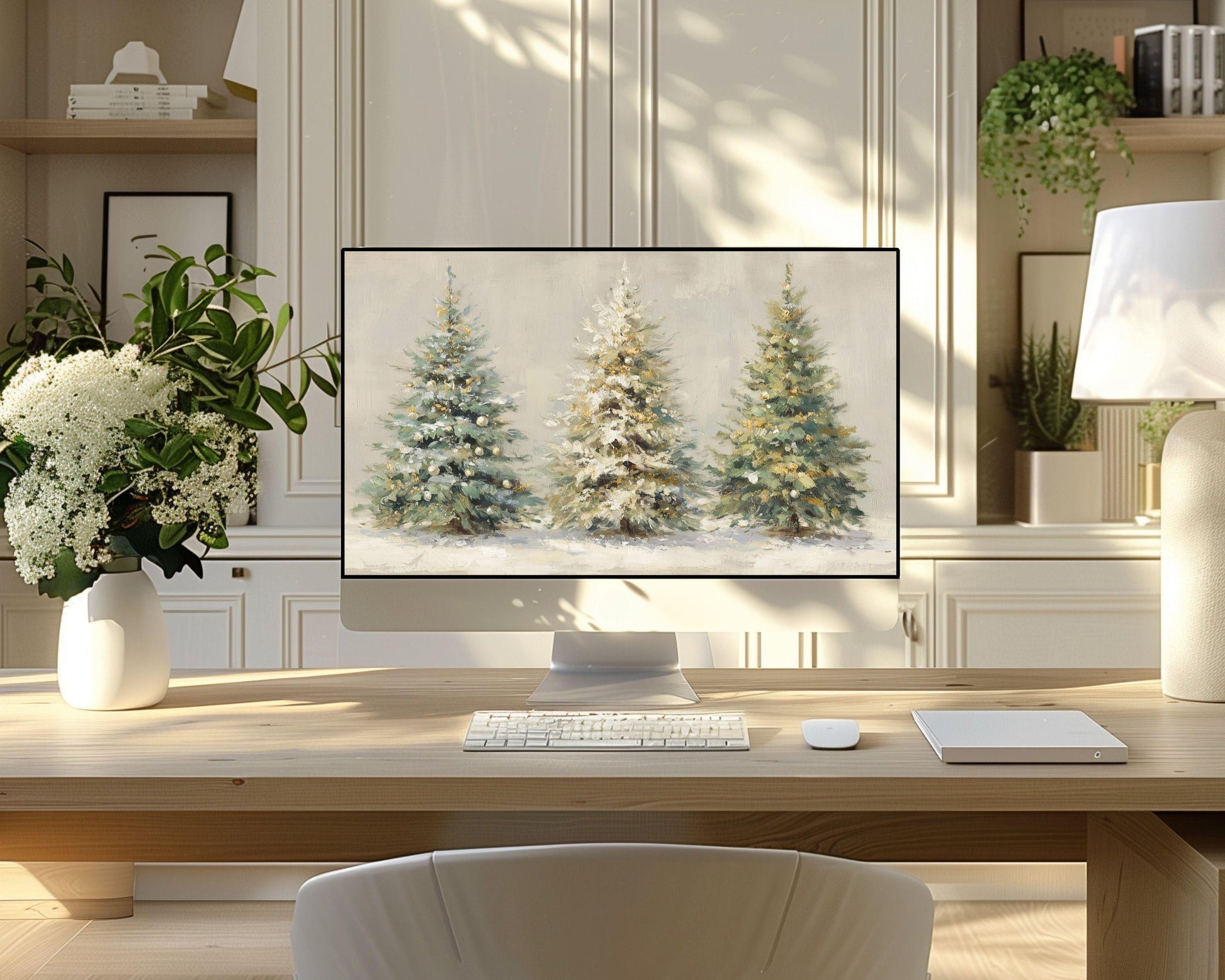 Gold Christmas Trees Desktop Wallpaper