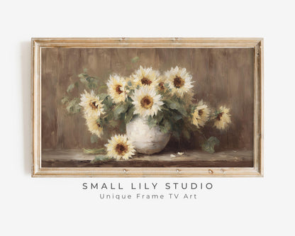 White Sunflowers Frame TV Art