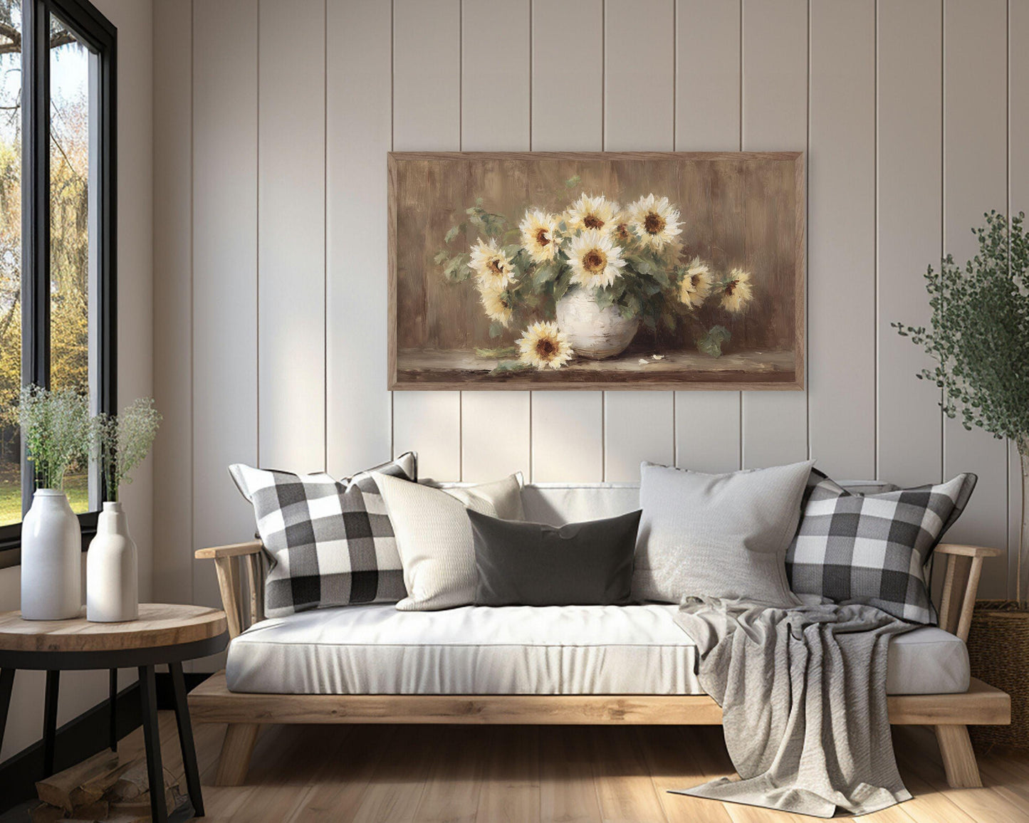 White Sunflowers Frame TV Art