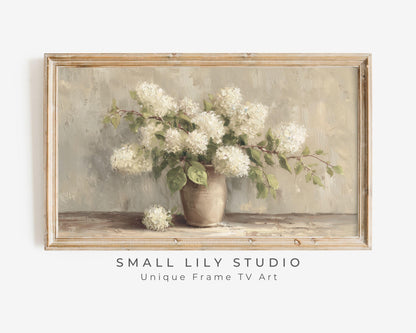White Hydrangeas Frame TV Art