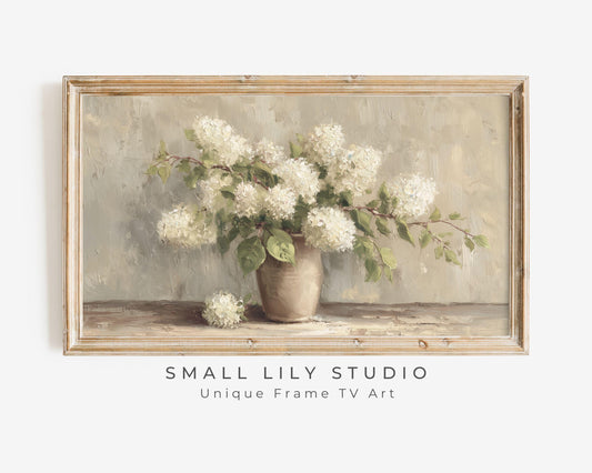 White Hydrangeas Frame TV Art