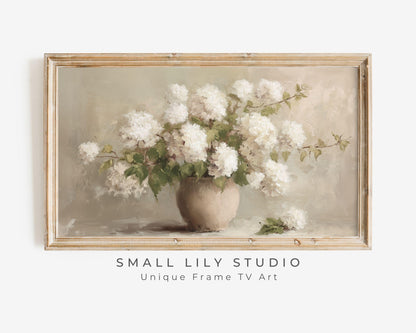 White Hydrangeas Frame TV Art