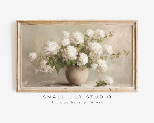 White Hydrangeas Frame TV Art