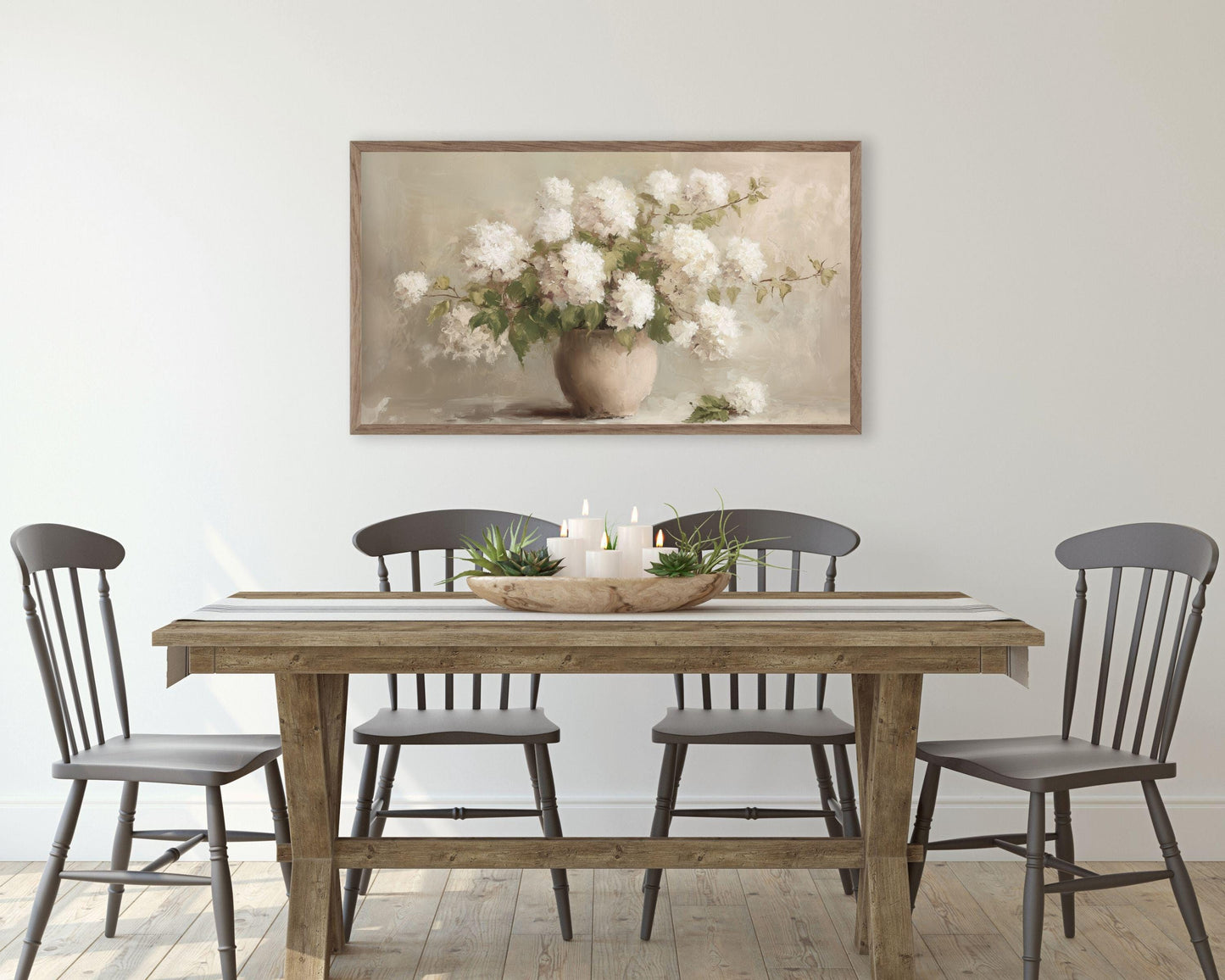 White Hydrangeas Frame TV Art