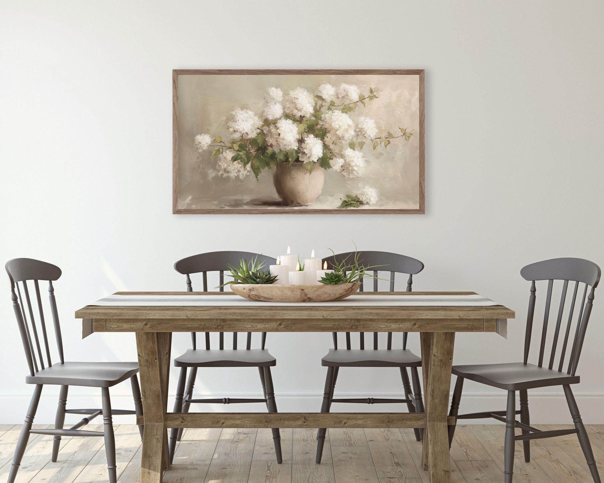 White Hydrangeas Frame TV Art